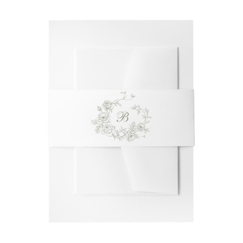 Elegant Floral Roses Crest Wedding Monogram Invitation Belly Band