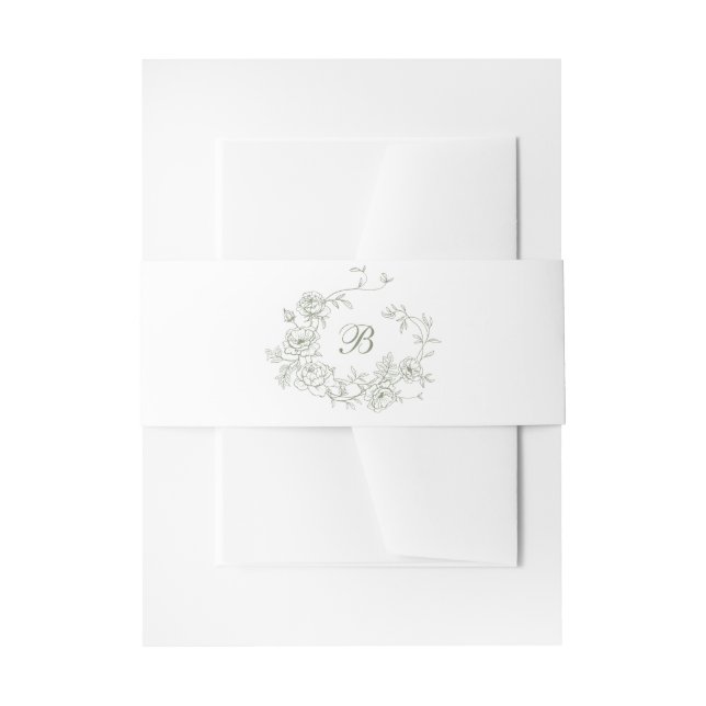 Elegant Floral Roses Crest Wedding Monogram Invitation Belly Band (Front Example)