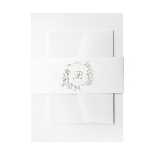 Elegant Floral Roses Crest Wedding Monogram Invitation Belly Band