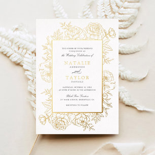 Elegant Floral Roses Frame Gold Foil Wedding Invitation