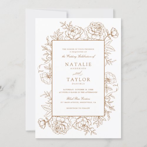 Elegant Floral Roses Frame Gold Wedding Invitation