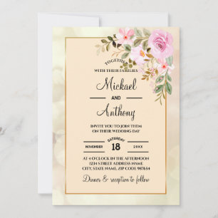 Elegant Floral Roses Gay Wedding Invitation