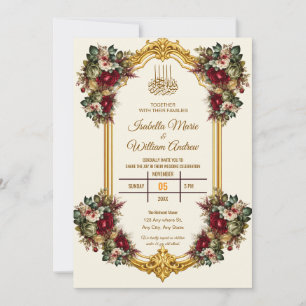 Elegant Floral Roses & Gold Islamic Wedding Invitation