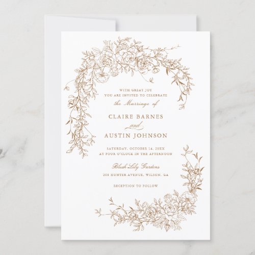 Elegant Floral Roses Gold Leaf Wedding Monogram  Invitation