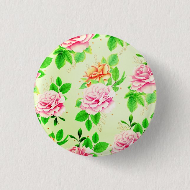 Elegant Floral Roses Green Leaves Pattern-23675 Button (Front)