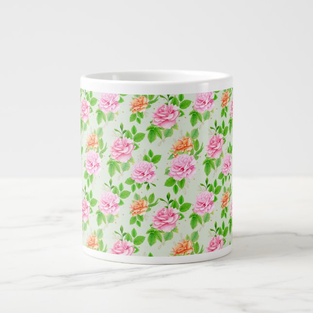 Elegant Floral Roses Green Leaves Pattern-23675 Giant Coffee Mug (Front)