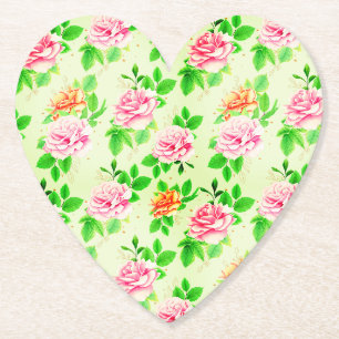 Elegant Floral Roses Green Leaves Pattern-23675 Paper Coaster