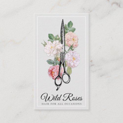 Elegant Floral Roses Hairstylist Light Gray Business Card
