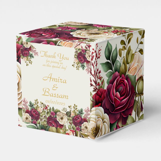 Elegant Floral Roses Islamic Wedding  Favor Boxes (Front Side)