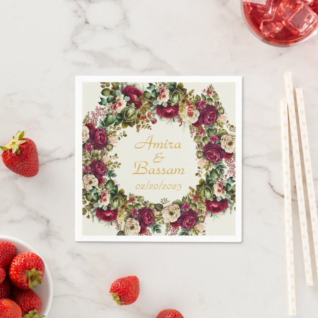 Elegant Floral Roses Islamic Wedding  Napkins (Insitu)
