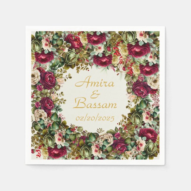 Elegant Floral Roses Islamic Wedding  Napkins (Front)