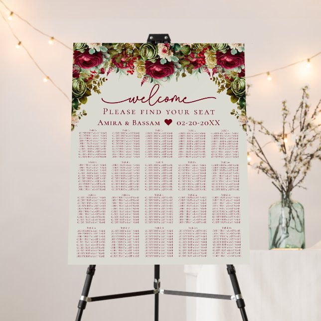 Elegant Floral Roses Islamic Wedding Seating Chart Foam Board (In Situ (Stand))