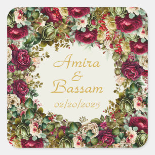 Elegant Floral Roses Islamic Wedding Square Sticker
