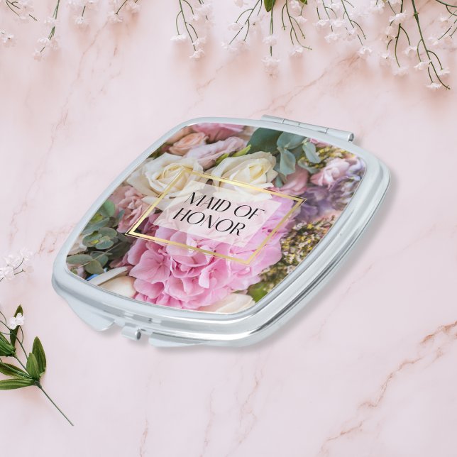Elegant Floral Roses Maid of Honor Gift  Compact Mirror (Creator Uploaded)