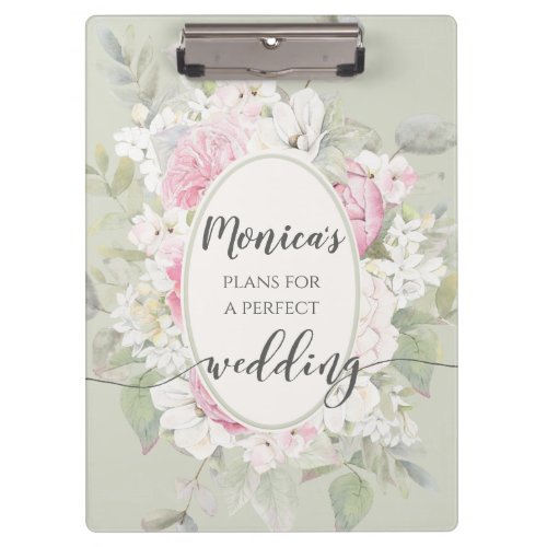 Elegant Floral Roses  Peonies Wedding Planner Cli Clipboard