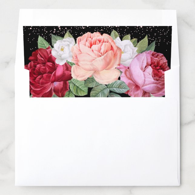 Elegant Floral Roses Pink Black Botanical Envelope Liner (In Envelope)