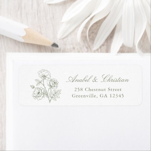 Elegant Floral Roses Sage Wedding Return Address Label