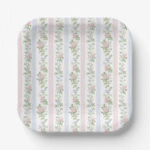 Elegant Floral Roses Vintage Baby Shower Paper Plates