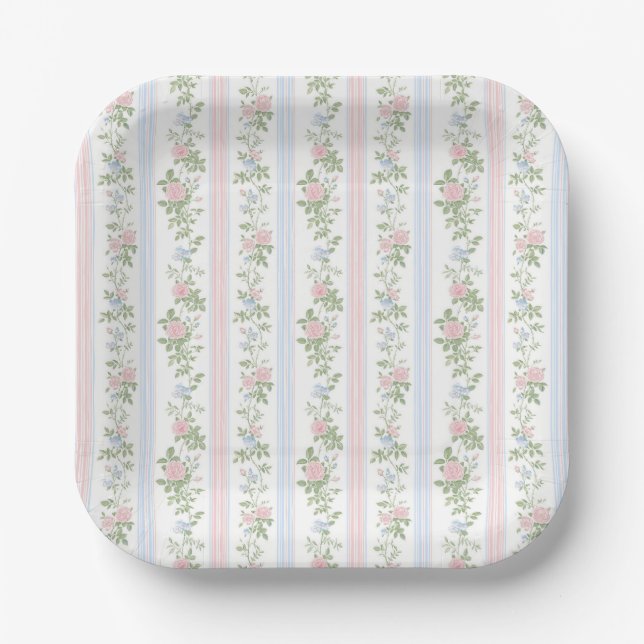 Elegant Floral Roses Vintage Baby Shower Paper Plates (Front)