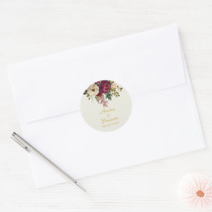 Elegant Floral Roses Wedding Classic Round Sticker