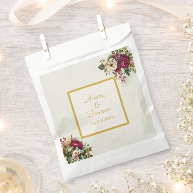 Elegant Floral Roses Wedding  Favor Bag (Clipped)