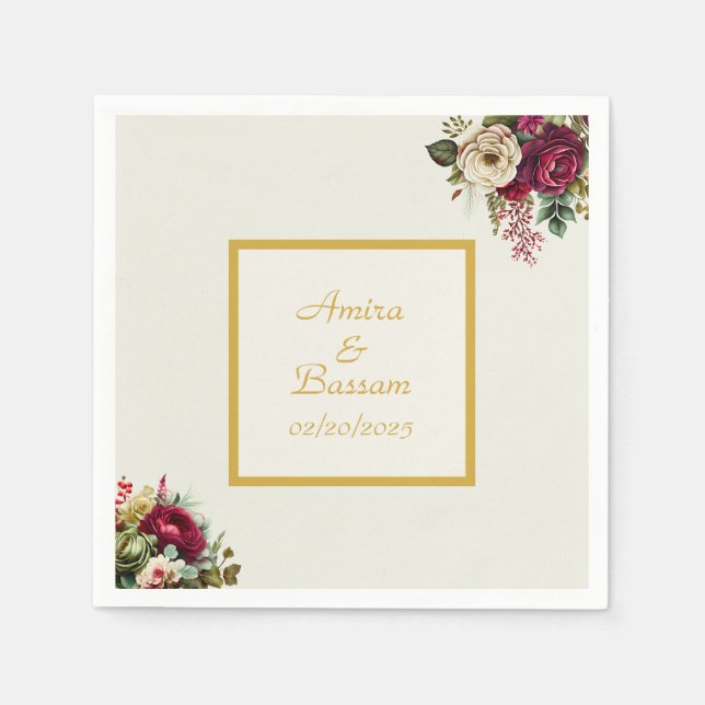 Elegant Floral Roses Wedding  Napkins (Front)