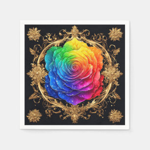 Elegant Floral Roses with Golden Baroque Accents Napkins
