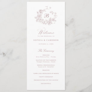 Elegant Floral Roses Wreath Monogram Wedding Program