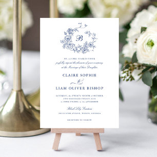 Elegant Floral Roses Wreath Wedding Monogram  Invitation