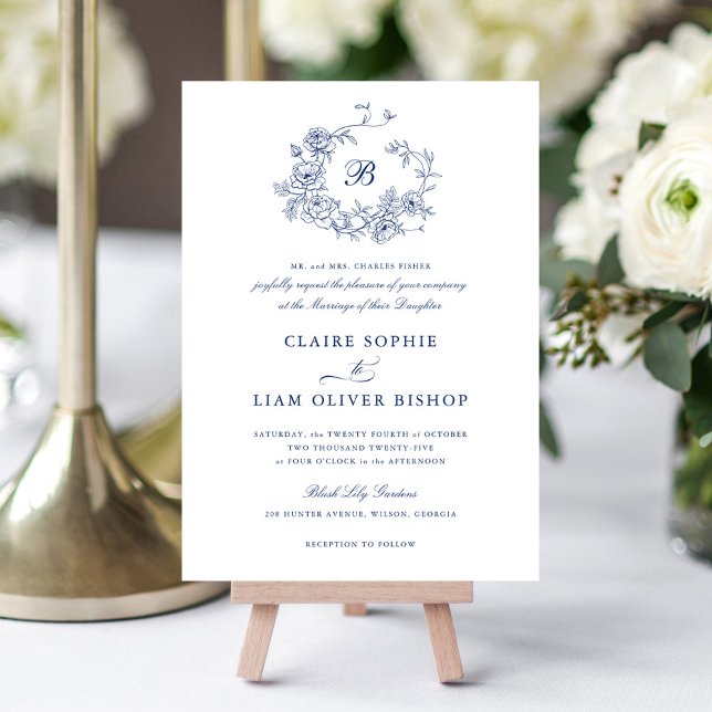 Elegant Floral Roses Wreath Wedding Monogram  Invitation (Creator Uploaded)