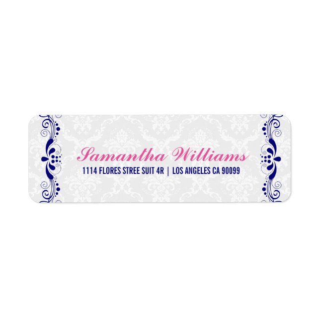 Elegant Floral Royal-Blue Lace White Damasks Label (Front)