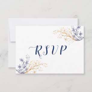 Elegant Floral Royal Blue Roses & Gold Flowers RSVP Card
