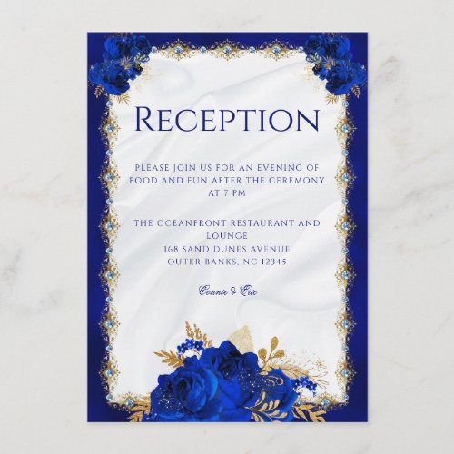 Elegant Floral Royal Blue Wedding Reception Enclosure Card