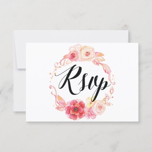 Elegant Floral RSVP Cards For Wedding With Wreath