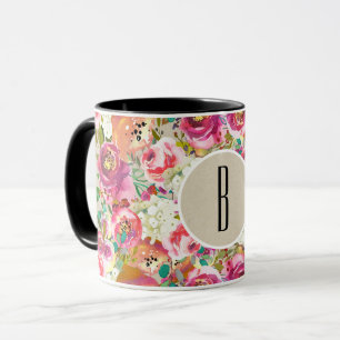 Elegant Floral Rustic Chic Kraft Monogram Custom Mug