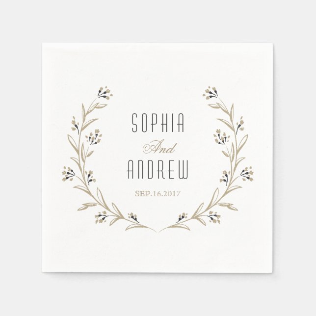 Elegant floral rustic country wedding monogram paper napkins (Front)