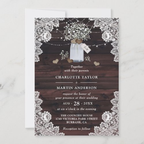 Elegant Floral Rustic Country Wood Wedding Invitation