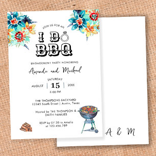 Elegant Floral Rustic I Do BBQ Engagement Party Invitation