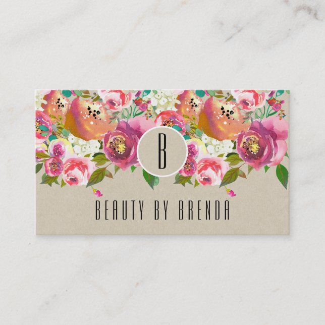 Elegant Floral Rustic Kraft Customer Loyalty Card (Front)
