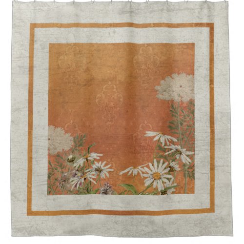 Elegant Floral Rustic Orange Cream Vintage Daisy Shower Curtain