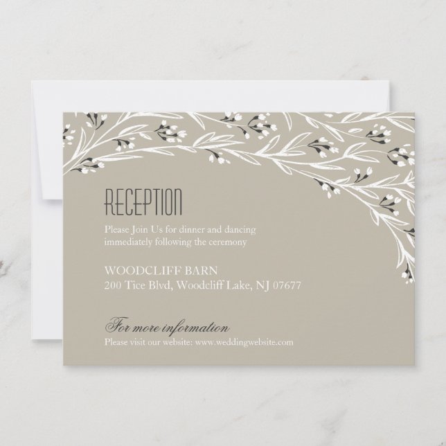 Elegant floral rustic wedding reception card (Front)