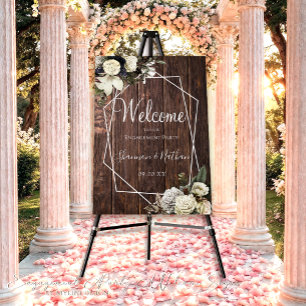 Elegant Floral Rustic Wood Engagement Welcome Sign