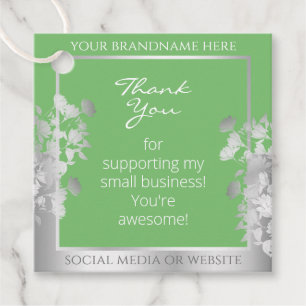 Elegant Floral Sage Green and Silver Thank You Favor Tags