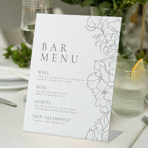 Elegant floral Sage Green Bar Menu Pedestal Pedestal Sign