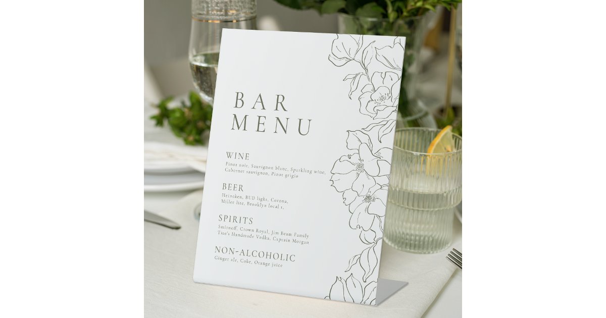 Menu Sign Green Elegant floral Sage Green Bar Menu Pedestal Sign | Zazzle