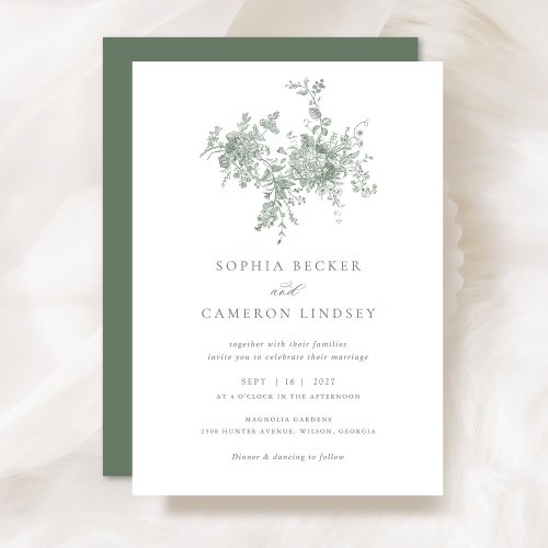 Elegant Floral Sage Green Botanical Wedding Invitation