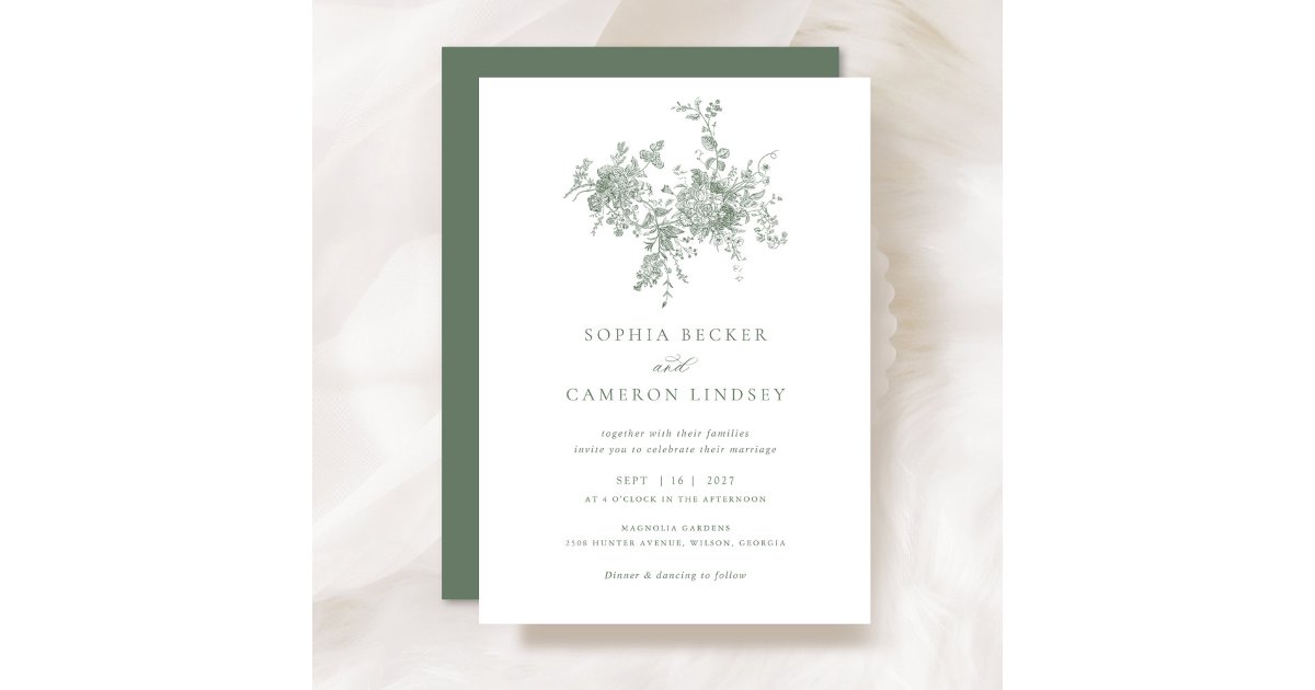 Elegant Floral Sage Green Botanical Wedding Invitation | Zazzle