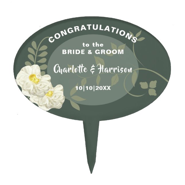 Elegant Floral Sage Green Cake Topper (Front)