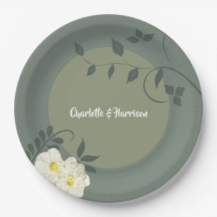 Elegant Floral Sage Green Paper Plates