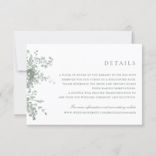 Elegant Floral Sage Green Vintage Wedding Details Invitation